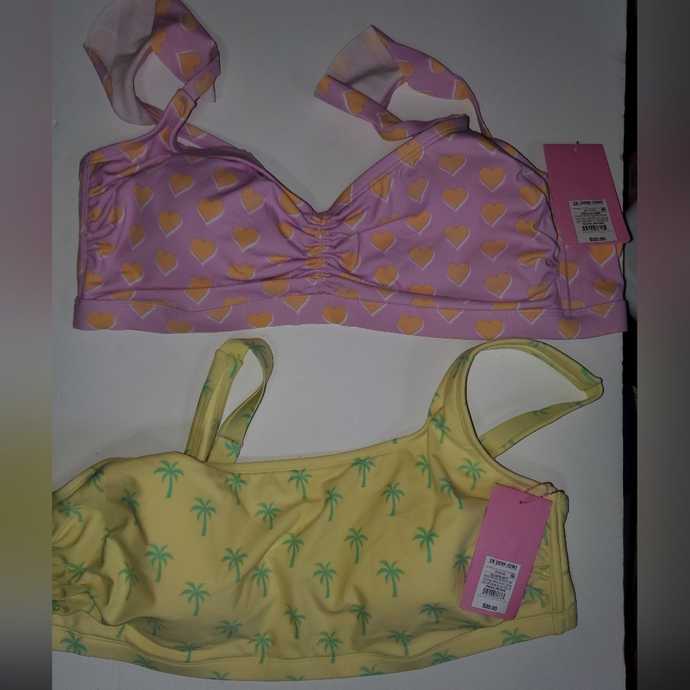 2pc Lot Stoney Clover Lane 2X Bathing Suit Tops Only NWT Yellow Purple